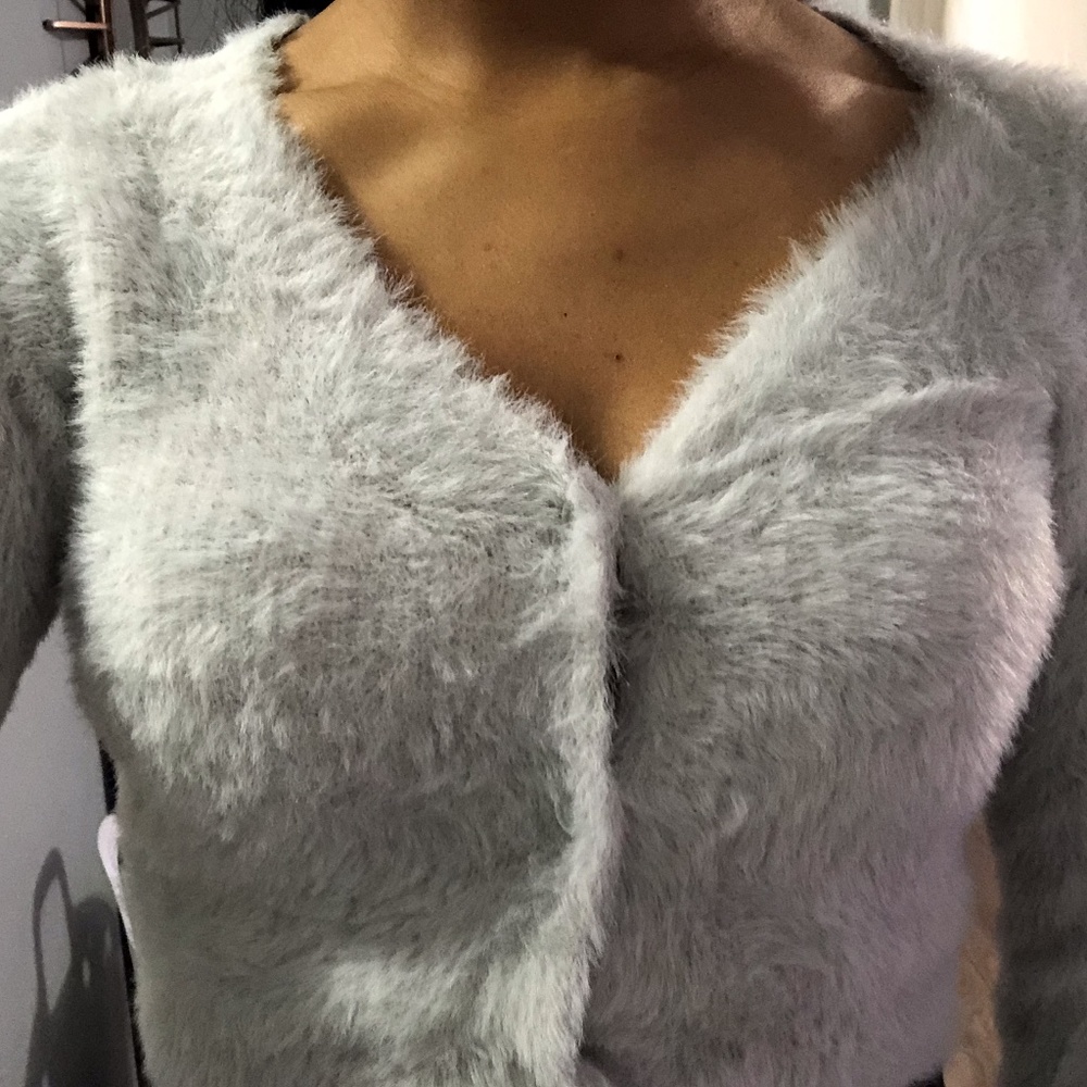 Blue Crop Top Button Up Sweater